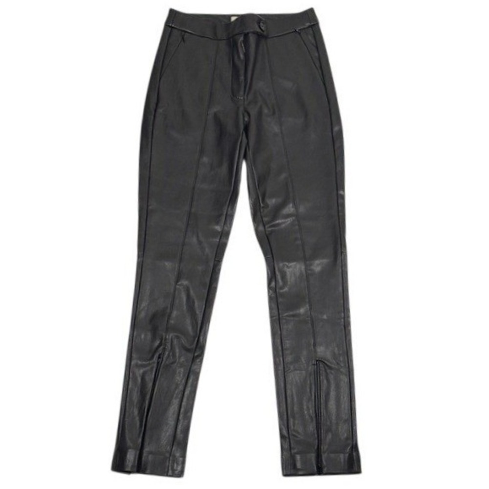 Maeve Anthropologie Black Faux Leather‎ Slim Ankle Zip Pants Womens 4 OB1767642